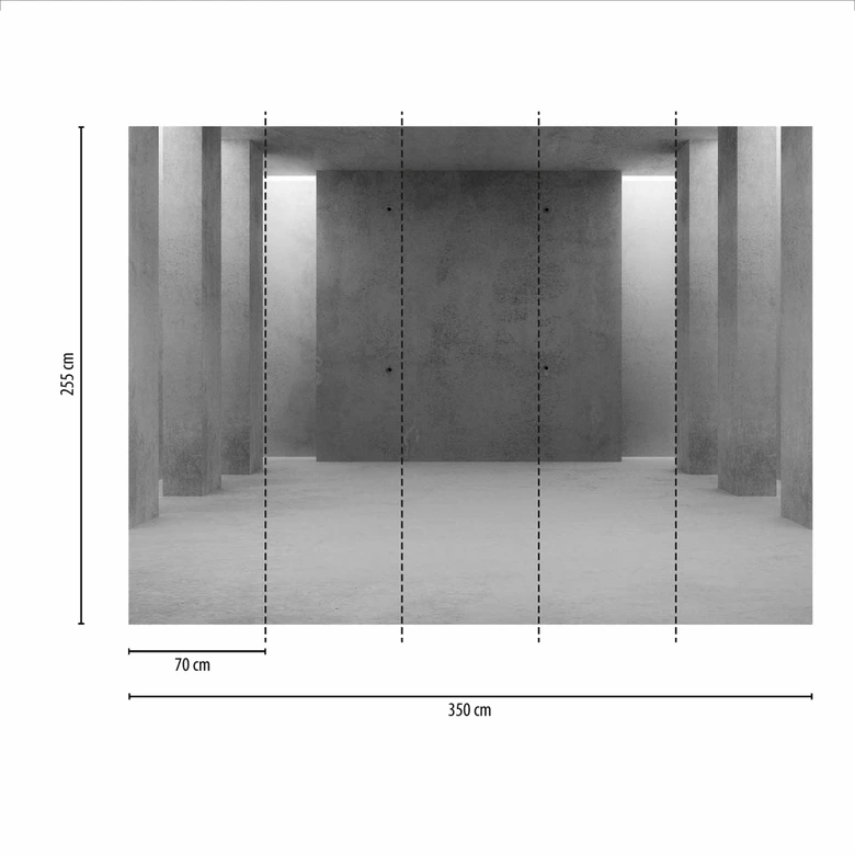 Grå Fototapet i betongutseende GreyCoridor i gråsvart - non-woven Fototapet Designwalls 2 - 2,55 x 3,5 m 