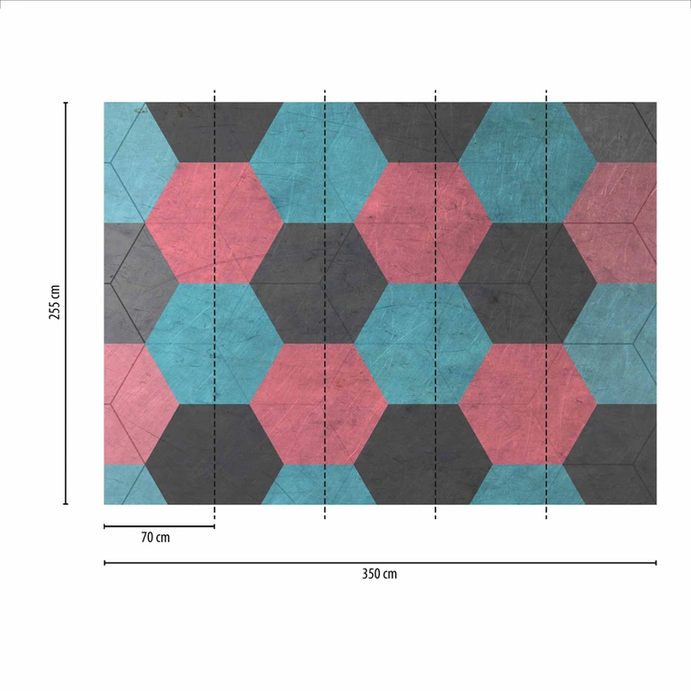 Grafisch motiefbehang Hexago1 grijs roze - vliesbehang Designwalls 2 - 2,55 x 3,5 m 