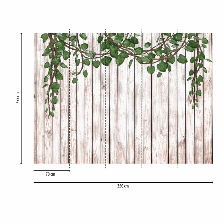 Fototapete Holztapeten Wood&Leaves in braun weiß - Vliestapete Designwalls 2 - 2,55 x 3,5 m 