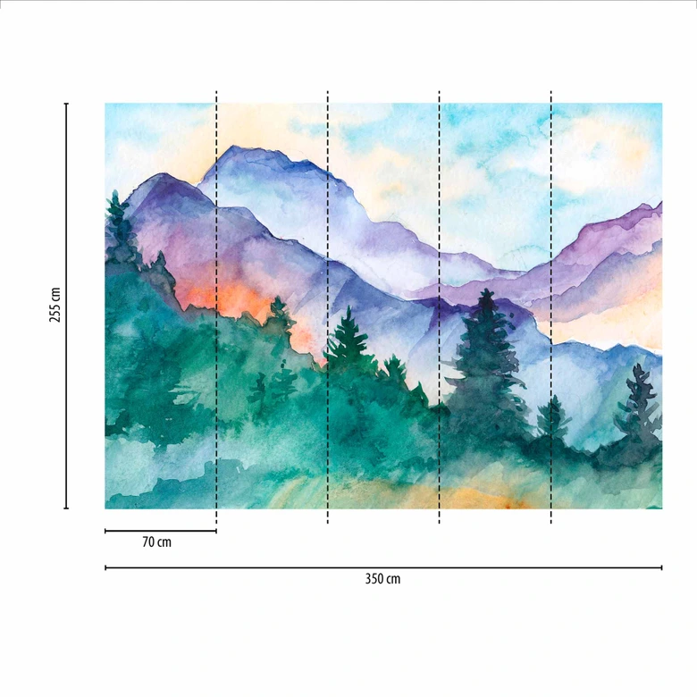 Fototapete Landschaft MountainPaint grün violett - Vliestapete Designwalls 2 - 2,55 x 3,5 m 
