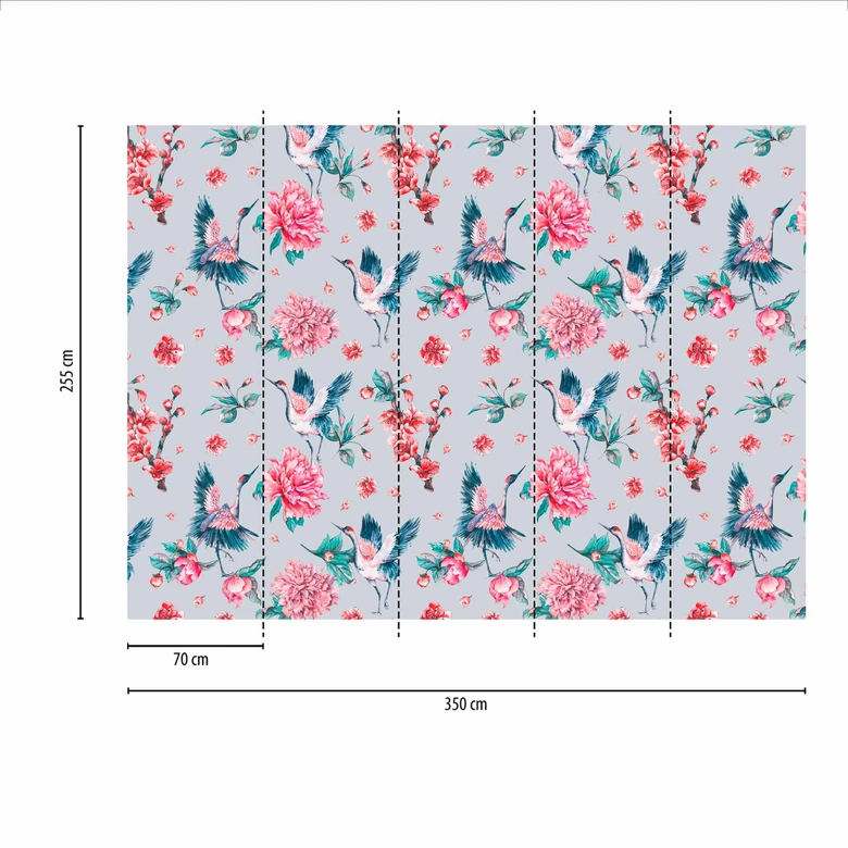 PinkCrane designtapet i grårosa - Fototapet i non-woven Designwalls 2 - 2,55 x 3,5 m 