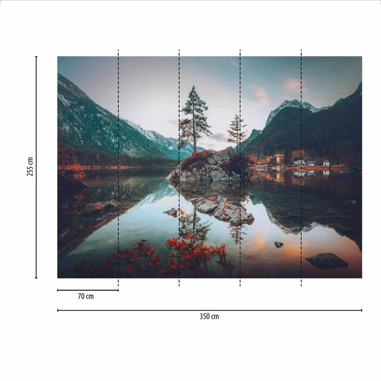 Fototapete Berge Hintersee in türkis braun - Vliestapete Designwalls 2 - 2,55 x 3,5 m 