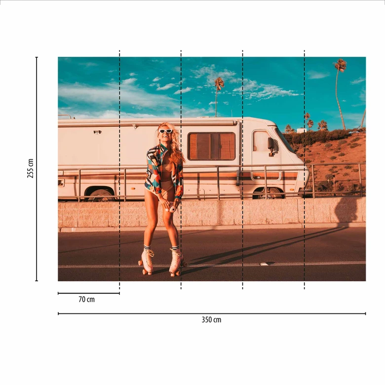 Fototapete Lifestyle SkaterGirl in beige blau - Vliestapete Designwalls 2 - 2,55 x 3,5 m 