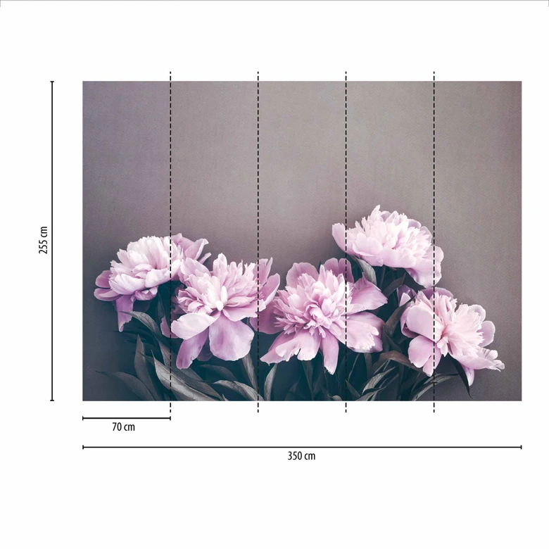 Fototapete Blumen PinkPeonies in grau violett - Vliestapete Designwalls 2 - 2,55 x 3,5 m 