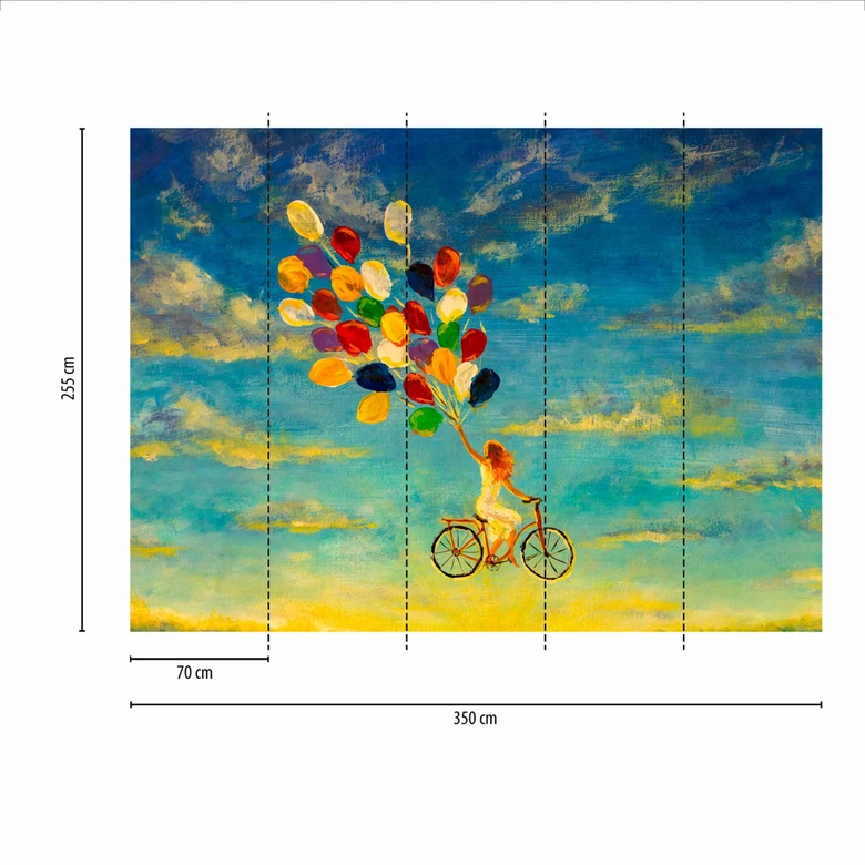 Fototapete Wolken ColoredBalloon in gelb blau - Vliestapete Designwalls 2 - 2,55 x 3,5 m 