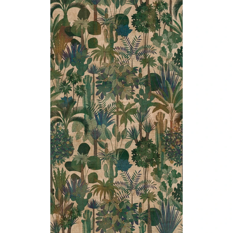 Fototapete Dschungel Grün Beige - Vliestapete mit Pflanzenmotiv - Exotisches Design 