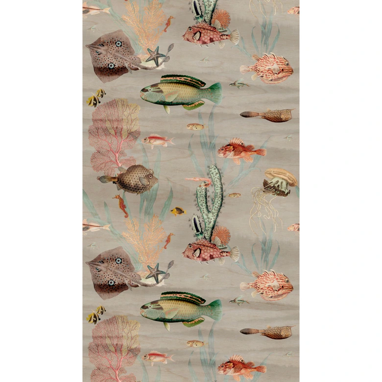 Underwater wallpaper vintage multicoloured - fleece wallpaper with fish for living room and bathroom 