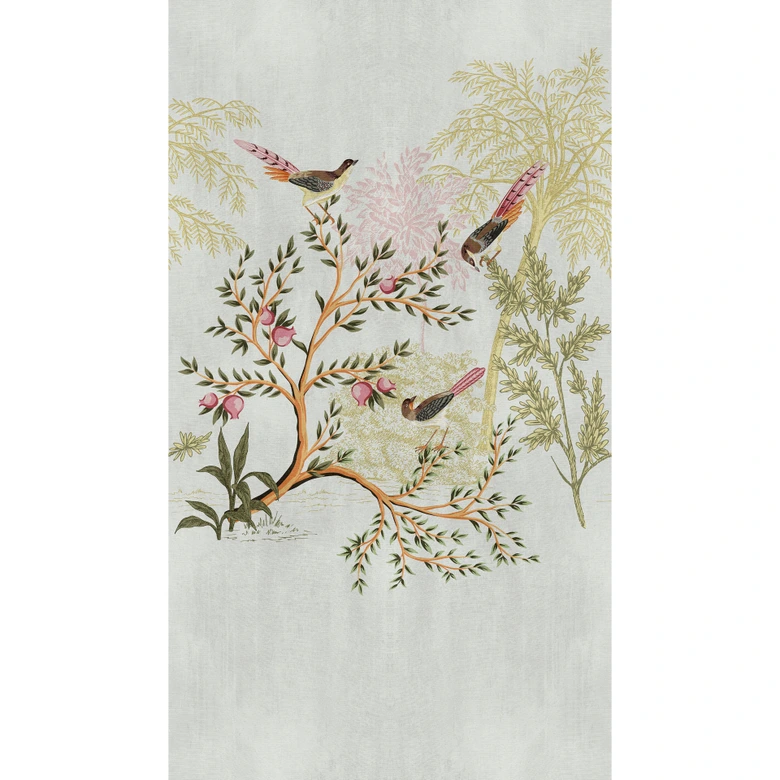 Vintage Grijs Kleurrijk Vogelbehang - vliesbehang met natuurmotief voor woonkamer & slaapkamer 