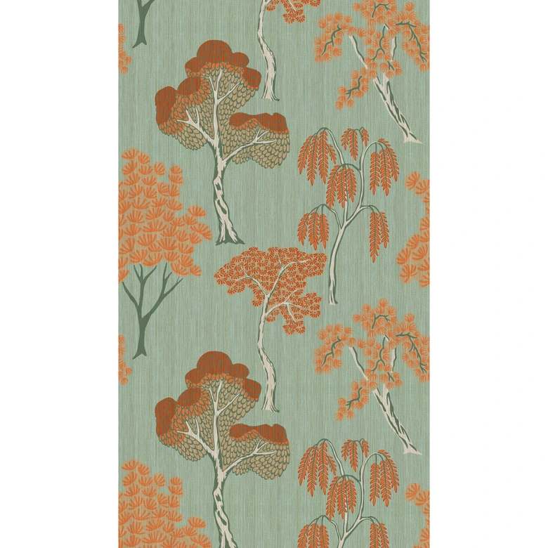 Baum-Tapete Grün Orange - Vliestapete mit Retro-Motiv für Wohnzimmer & Schlafzimmer 