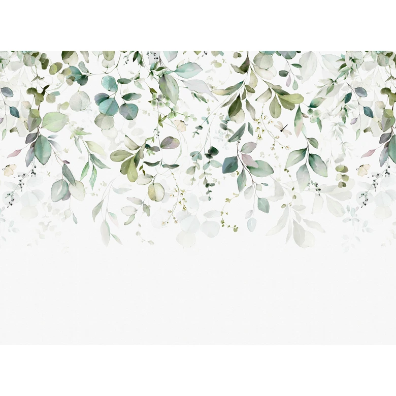 Fotomural hojas verde blanco - Papel pintado tejido-no tejido con motivo acuarela para salón & dormitorio 