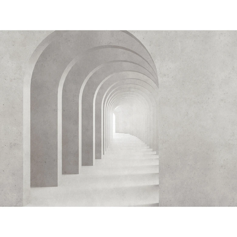 Fototapete Arkaden-Tunnel Grau Weiß - Vliestapete mit 3D-Effekt für Flur & Wohnzimmer 