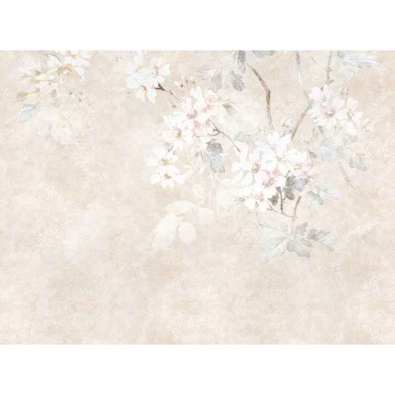 Fototapete Blumen Aquarell Beige - Vliestapete mit zarten Blüten - Vintage Design 