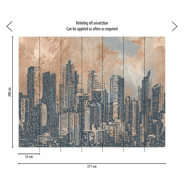 Skyline pomarańczowo-szara - włókninowa fototapeta architektoniczna Livingwalls - matowa i gładka 