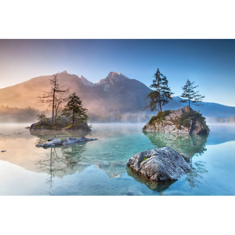Bergsee-Fototapete Alpen Blau Türkis – Vliestapete 3,75 m x 2,50 m Naturmotiv 