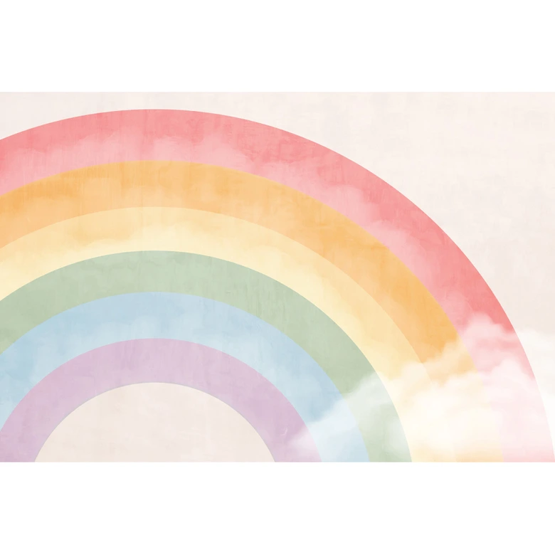 Fotobehang regenboog pastel roze kleurrijk 3,75 x 2,50 m - vliesbehang voor kinderen 