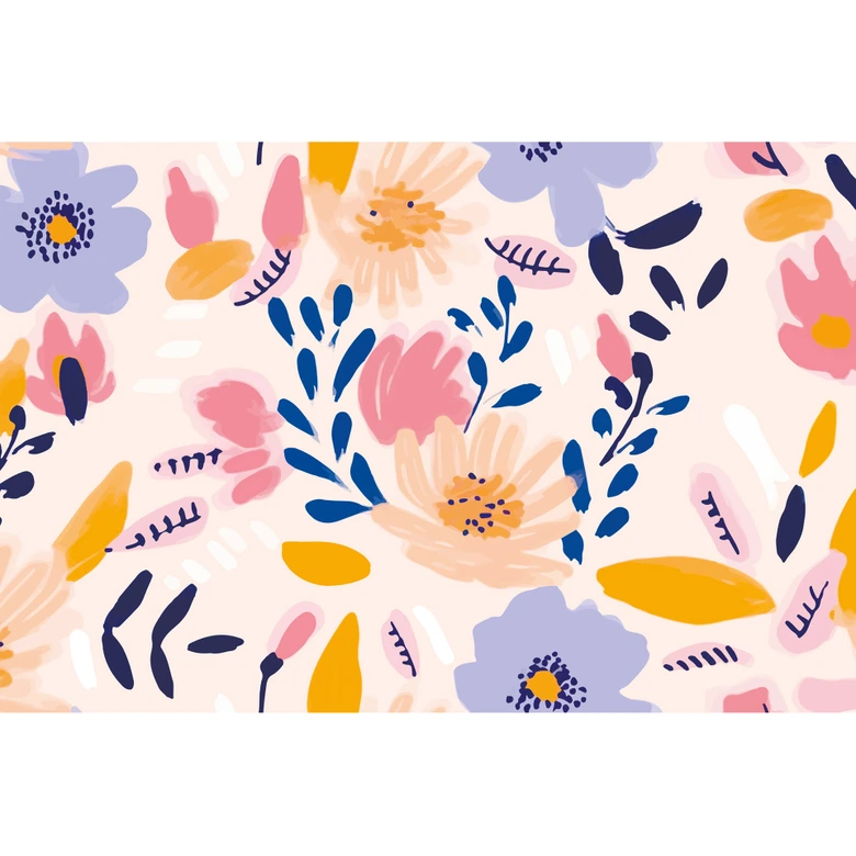 Fototapete Blumen Modern Rosa Bunt 3,75 x 2,50 m - Mustertapete Vlies floral 