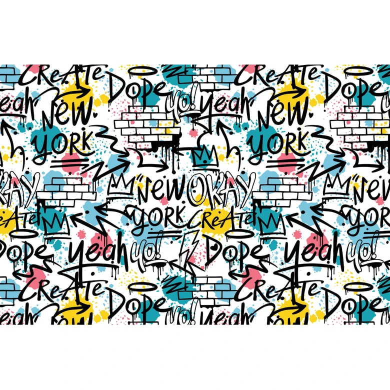 Papier peint photo Graffiti Streetart Coloré Blanc 3,75 x 2,50 m - papier peint jeunesse New York 
