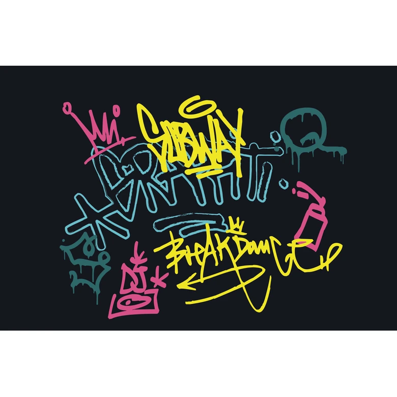 Wall Mural Graffiti Subway Black Colorful 3,75 x 2,50 m - street art non-woven wallpaper urban 