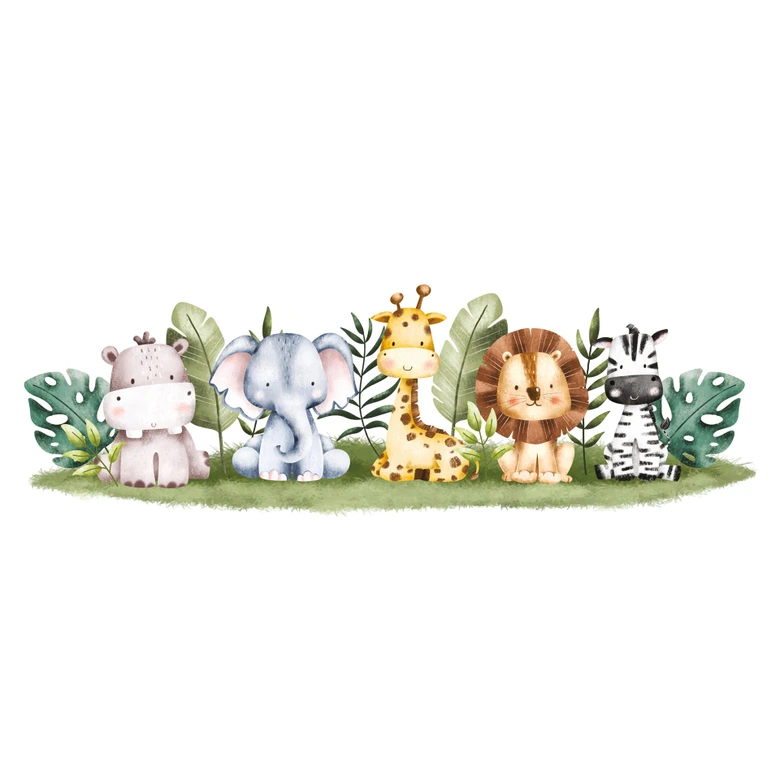 Safari animals baby room wallpaper green white 3,75 x 2,50 m - non-woven children's wallpaper 