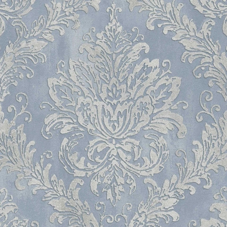 Papel pintado barroco azul plata - Papel pintado no tejido con muestra - Papel pintado con muestra brillante 