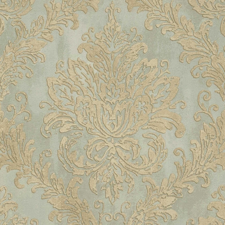 Barock-Tapete Grün Gold - Vliestapete mit Ornament-Muster - Edle Mustertapete 