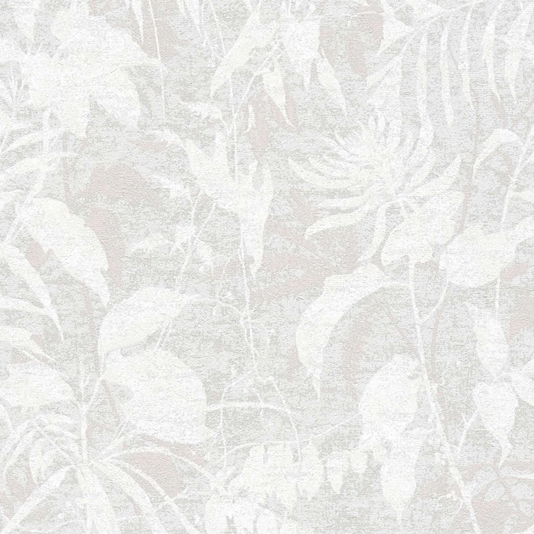 Papier peint végétal blanc rosé - motif naturel délicatement structuré - Papier peint intissé moderne 