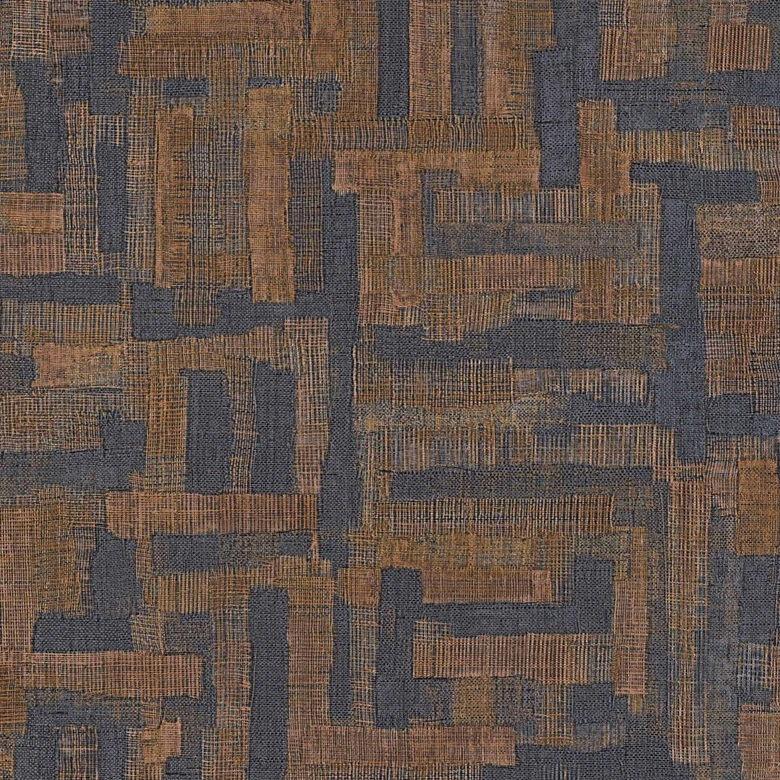 Papel pintado texturado con estructura de lino marrón negro - Muestra geométrica 
