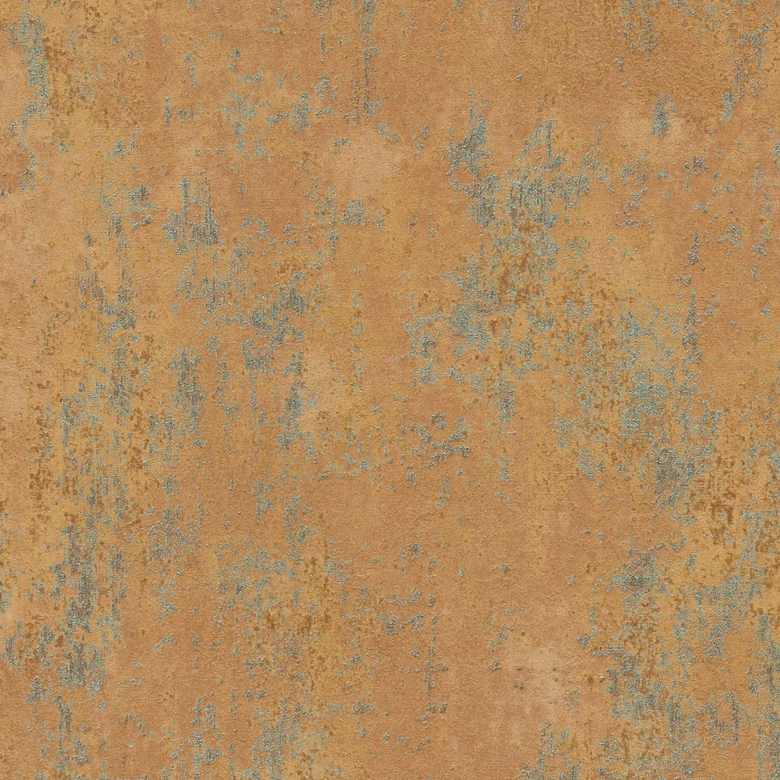 Non-woven wallpaper in rust look copper blue - used look textured wallpaper  
