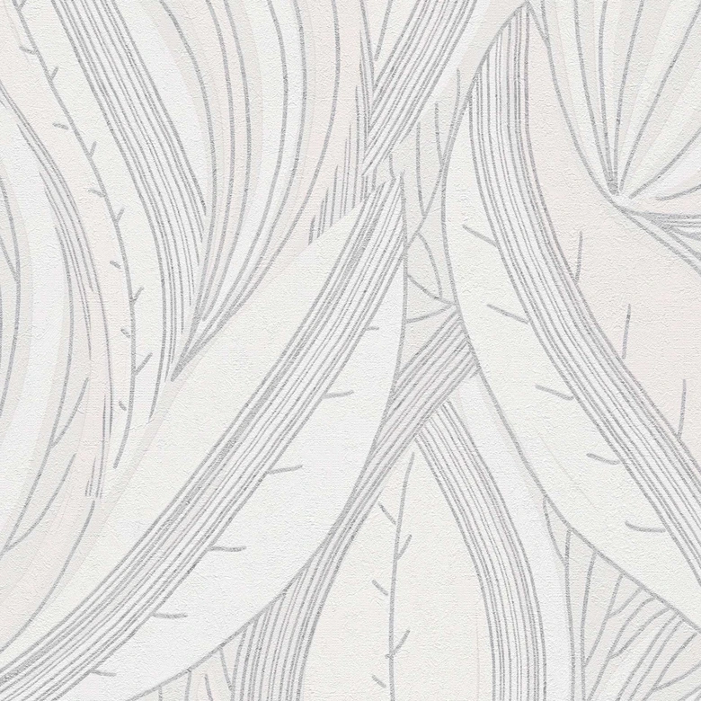 Papel pintado Leaves blanco gris claro - Papel no tejido con motivo de líneas finas  