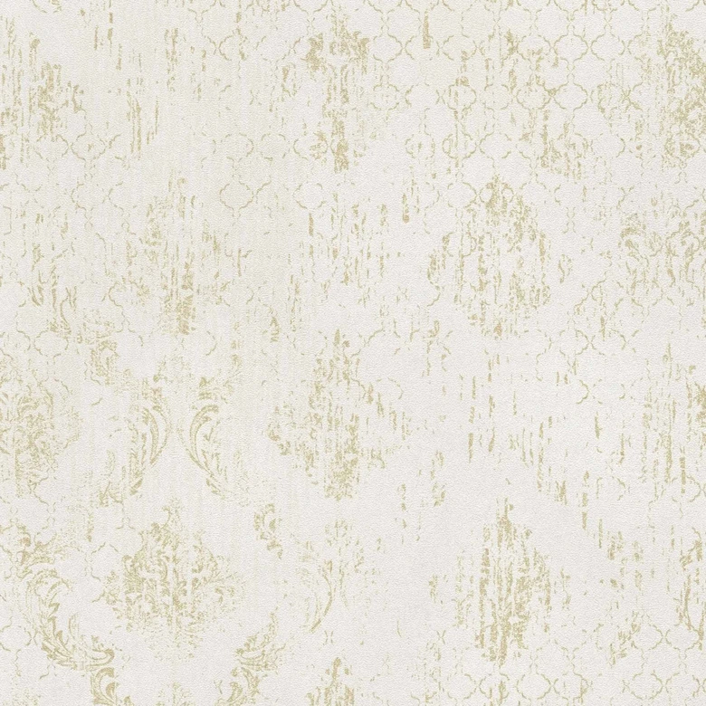 Beżowo-złota tapeta ozdobna - tapeta z włókniny o błyszczącej fakturze w stylu vintage 