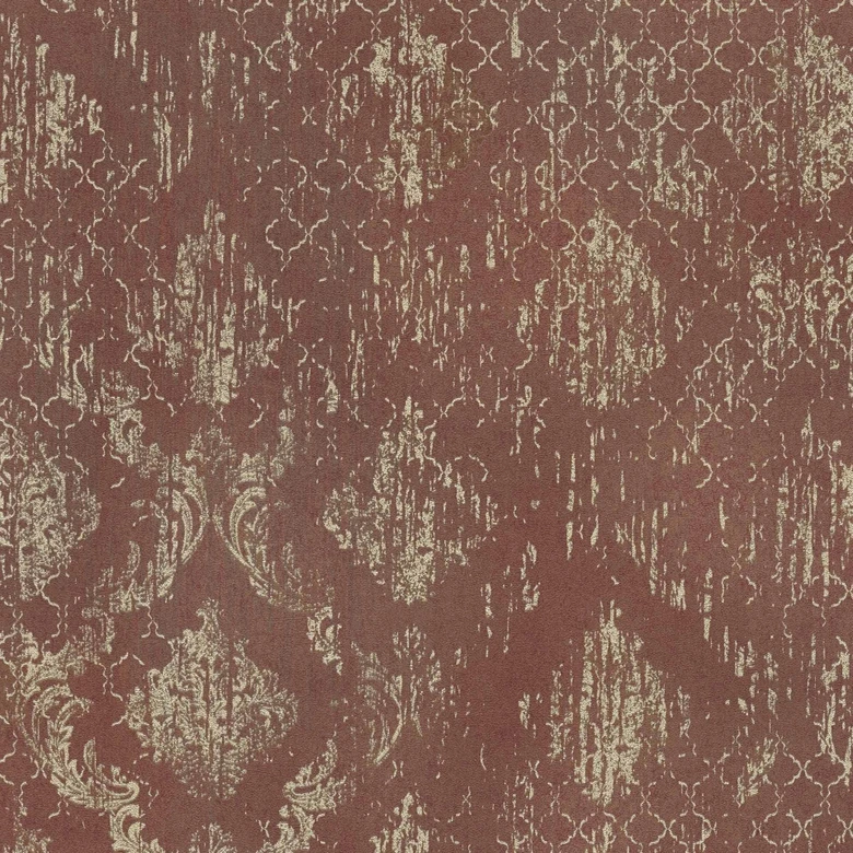 Papel pintado ornamental rojo oro - Papel no tejido con aspecto vintage y textura brillante 