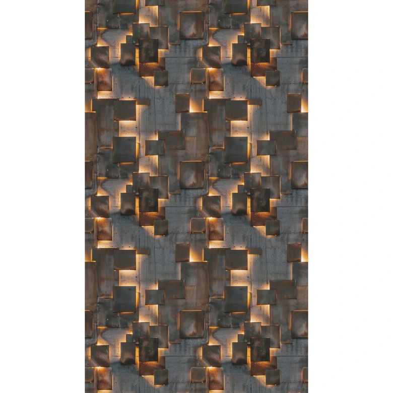 3D kub betong utseende rost - industriell Icke-vävd tapet med ljus - utdragbar 