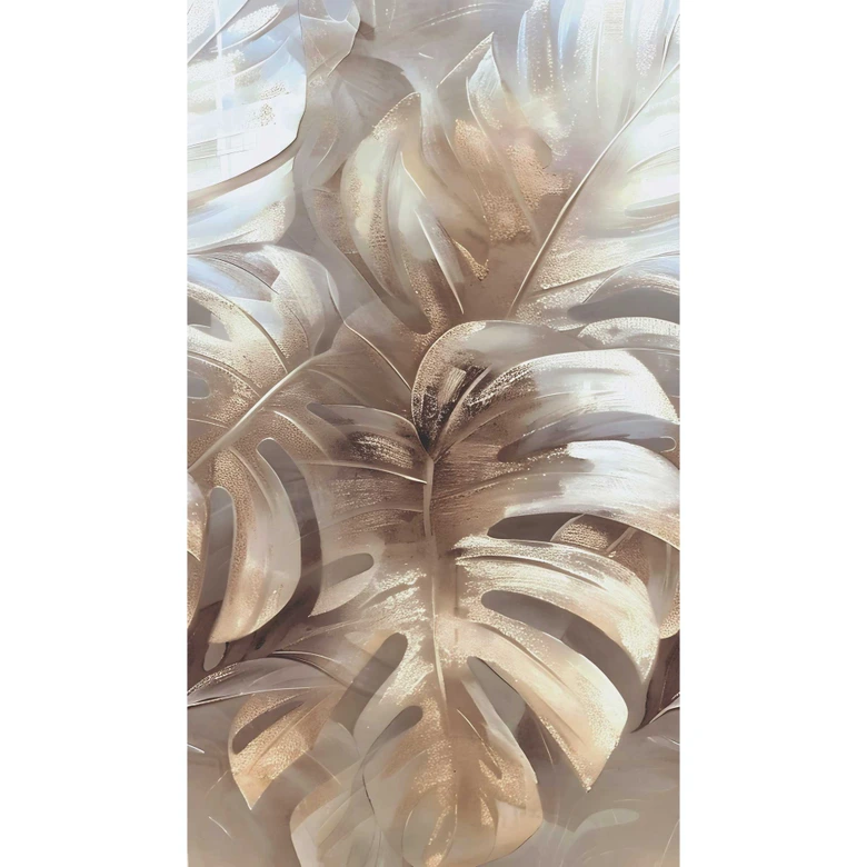 Fototapete Monstera-Blätter Beige Gold – Tropisches Design glänzend – erweiterbar 