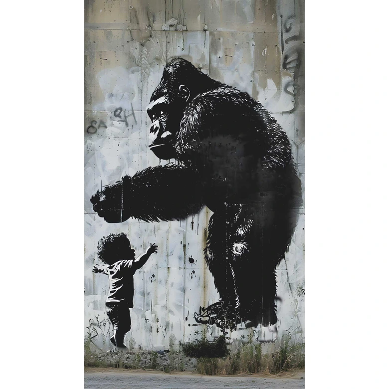 Fototapete Urban Art Gorilla Kind – Streetart in Grau Schwarz – Vliestapete erweiterbar 