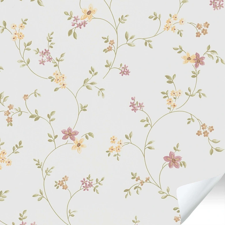 Self-adhesive wallpaper & furniture film - country house, flowers - pink, white - roll 840x53 cm  
