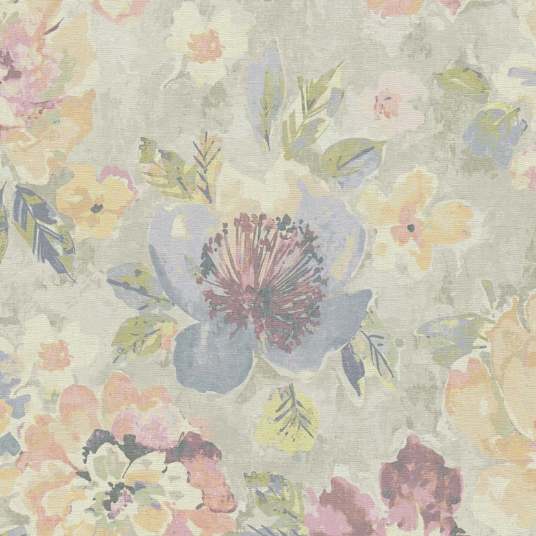 Vintage pastellfärgad blommig tapet - blommönster tapet retro - non-woven tapet 