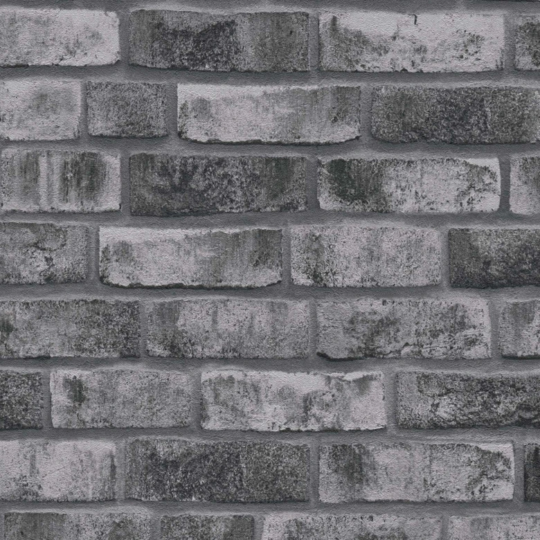 Vliesbehang steen optiek antraciet grijs - baksteen behang vliesbehang - behang stenen muur 