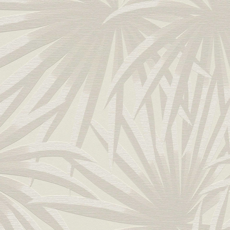 Papel pintado Selva gris claro crema - Papel pintado no tejido con hojas 