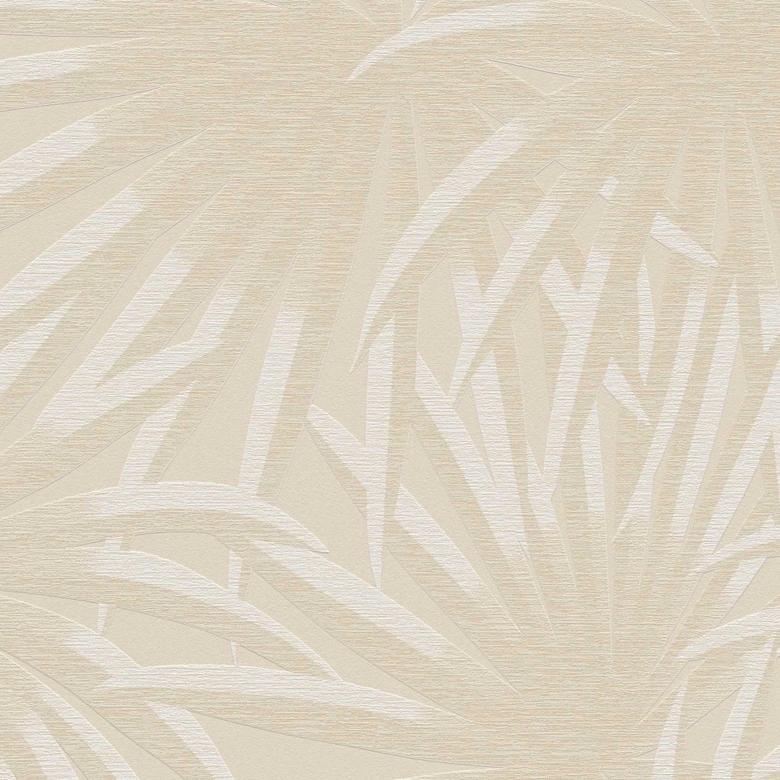 Papier peint feuilles de palmier beige blanc - papier peint jungle avec feuilles 