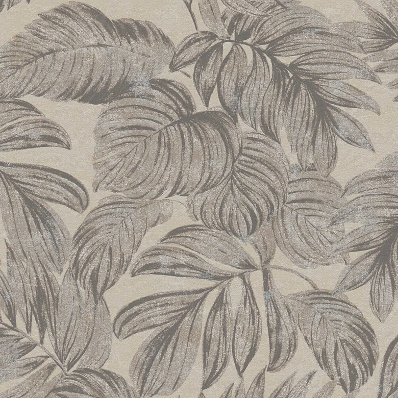 Papel pintado no tejido de hojas de palmera marrón gris - papel pintado jungla para dormitorio 