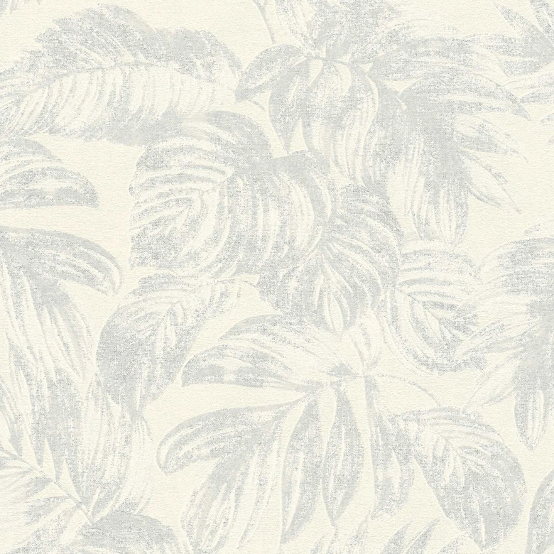 papier peint jungle blanc argenté effet métallique - papier peint palmier feuilles 