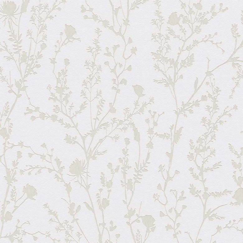 papier peint branches fleuries gris blanc - papier peint fleuri - papier peint à motifs floraux 