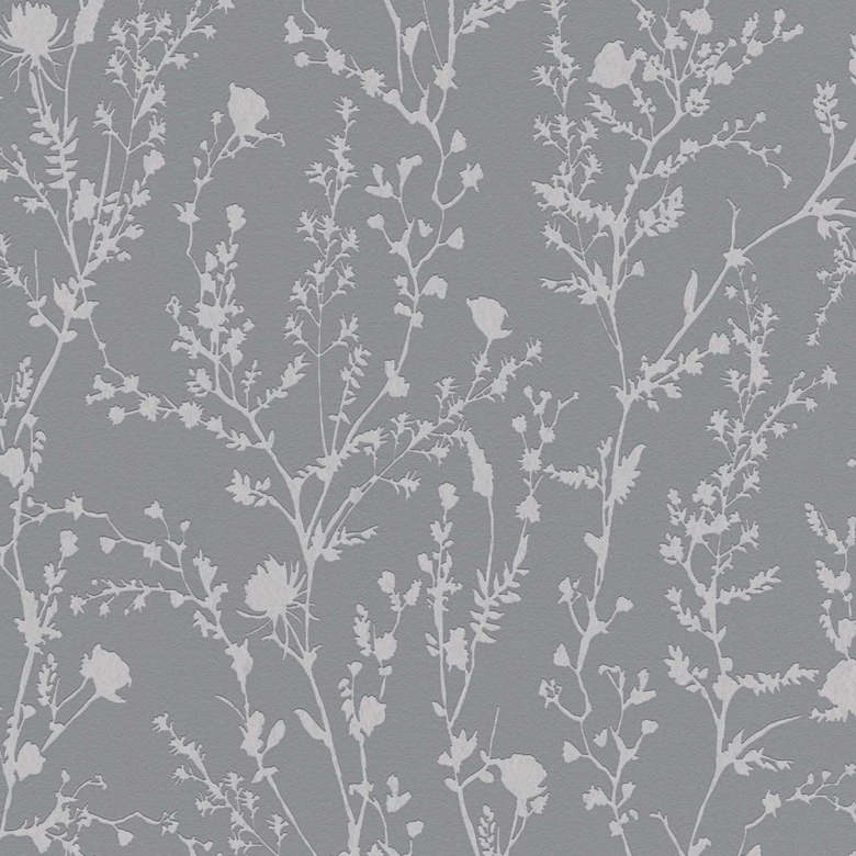 papier peint à motifs branches blossoms gris argenté - papier peint à motifs floraux fleurs 