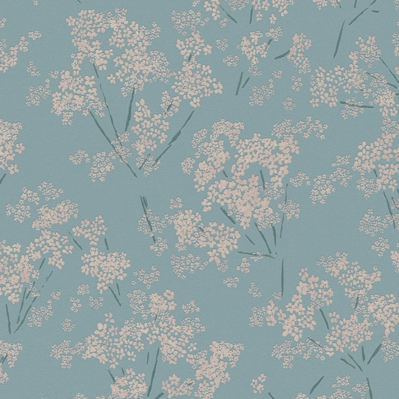 Natur-Tapete Blumen und Blüten Beige Blau - Florale Vliestapete natürlich 