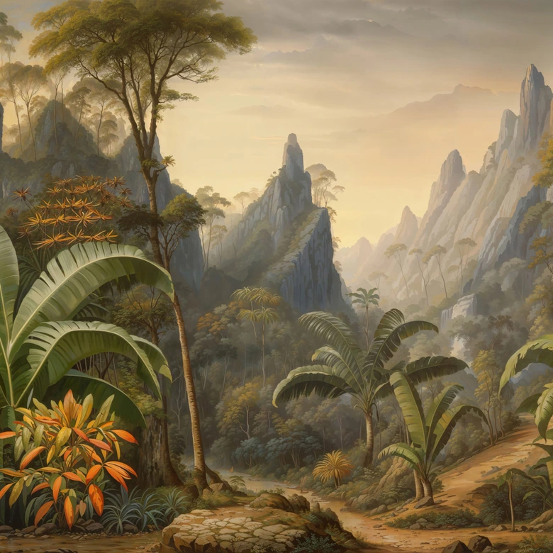 Fototapete Dschungel Berge Palmen beige grün 371x280 cm Vliestapete 