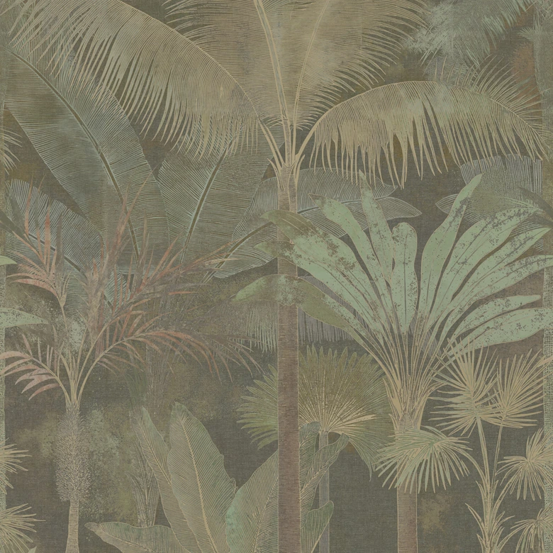 Fotobehang palmbomen jungle uitrekbaar beige groen 159x280 cm Vliesbehang   