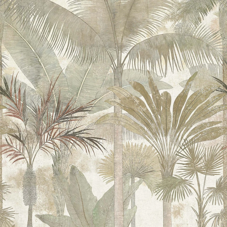 Fotobehang palmbomen jungle uitrekbaar beige crème 159x280 cm Vliesbehang   