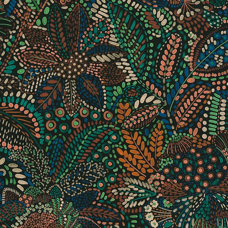 Papier peint intissé Ethno Fleurs Feuilles bleu vert Papier peint mural Treillis de feuilles  