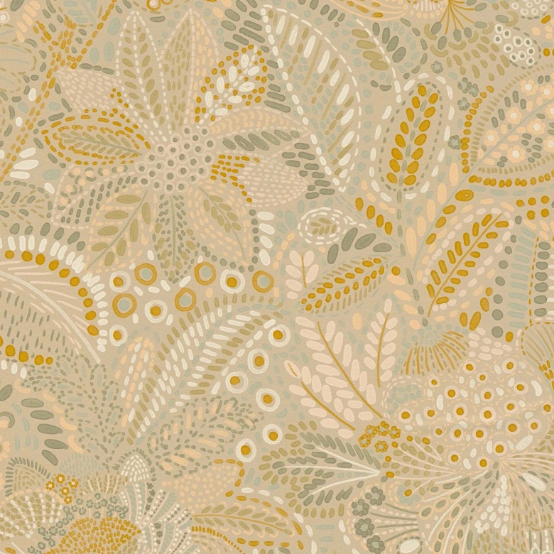 Icke-vävd tapet etnoblommor blad beige kräm tapet tapet tapet blad tendrils  