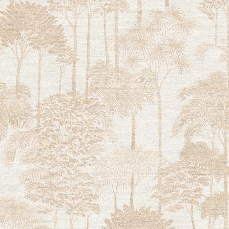 Vliestapete Wald Bäume Palmen beige creme Tapete Wandtapete Natur Landschaft  